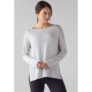 Well Being Crew Sweater Heathered Muslin Grey Mesh Back Size Medium